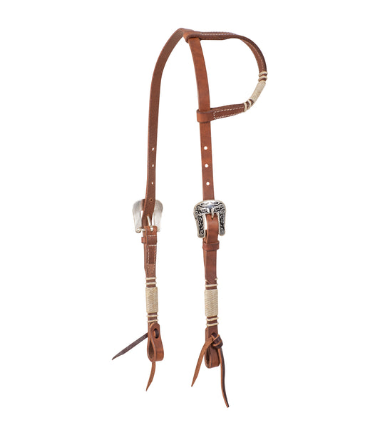 Slip ear headstall with braided Rawhide