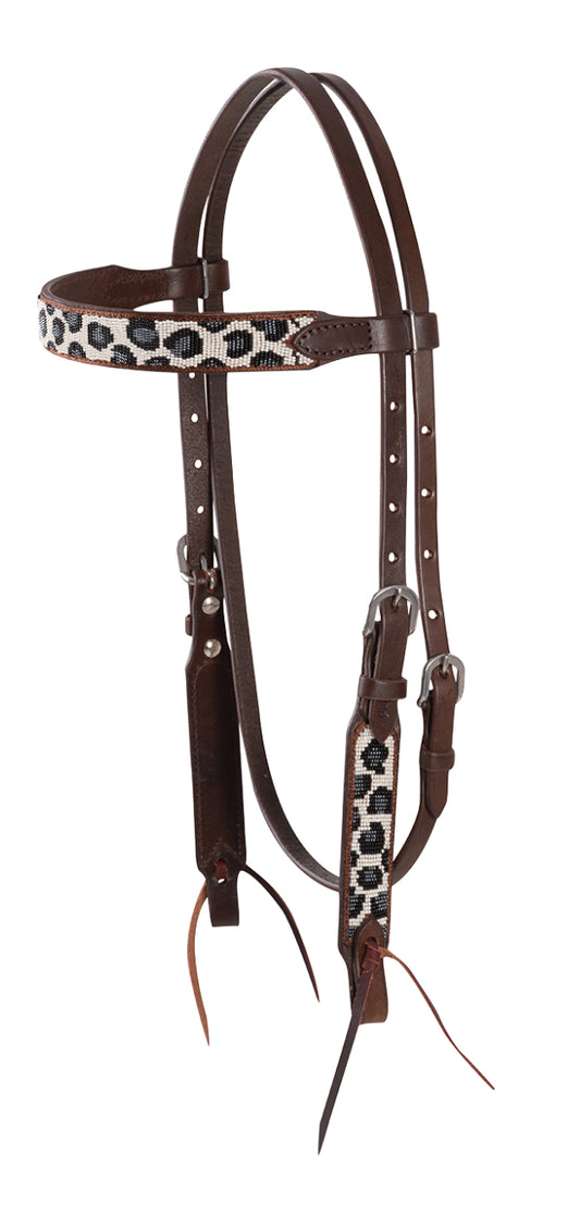 Beaded leopard browband headstall