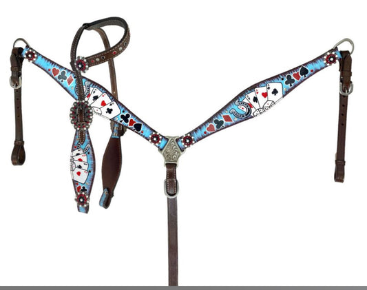 Showman Electric Aces One Ear Headstall and Breast Collar Set