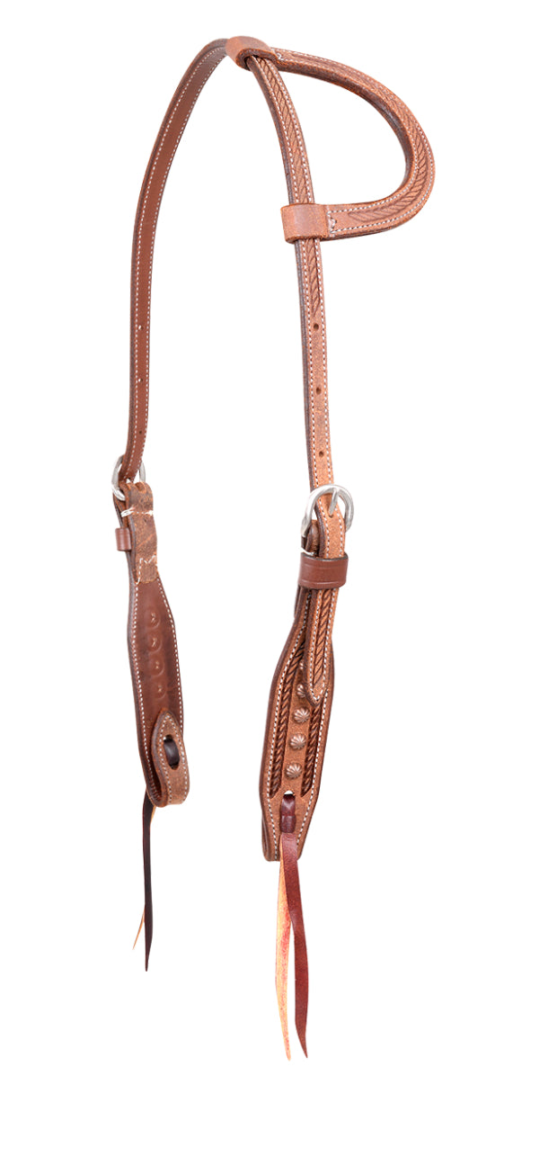 Slip Ear Headstall with Copper Dots and Rope Tooling