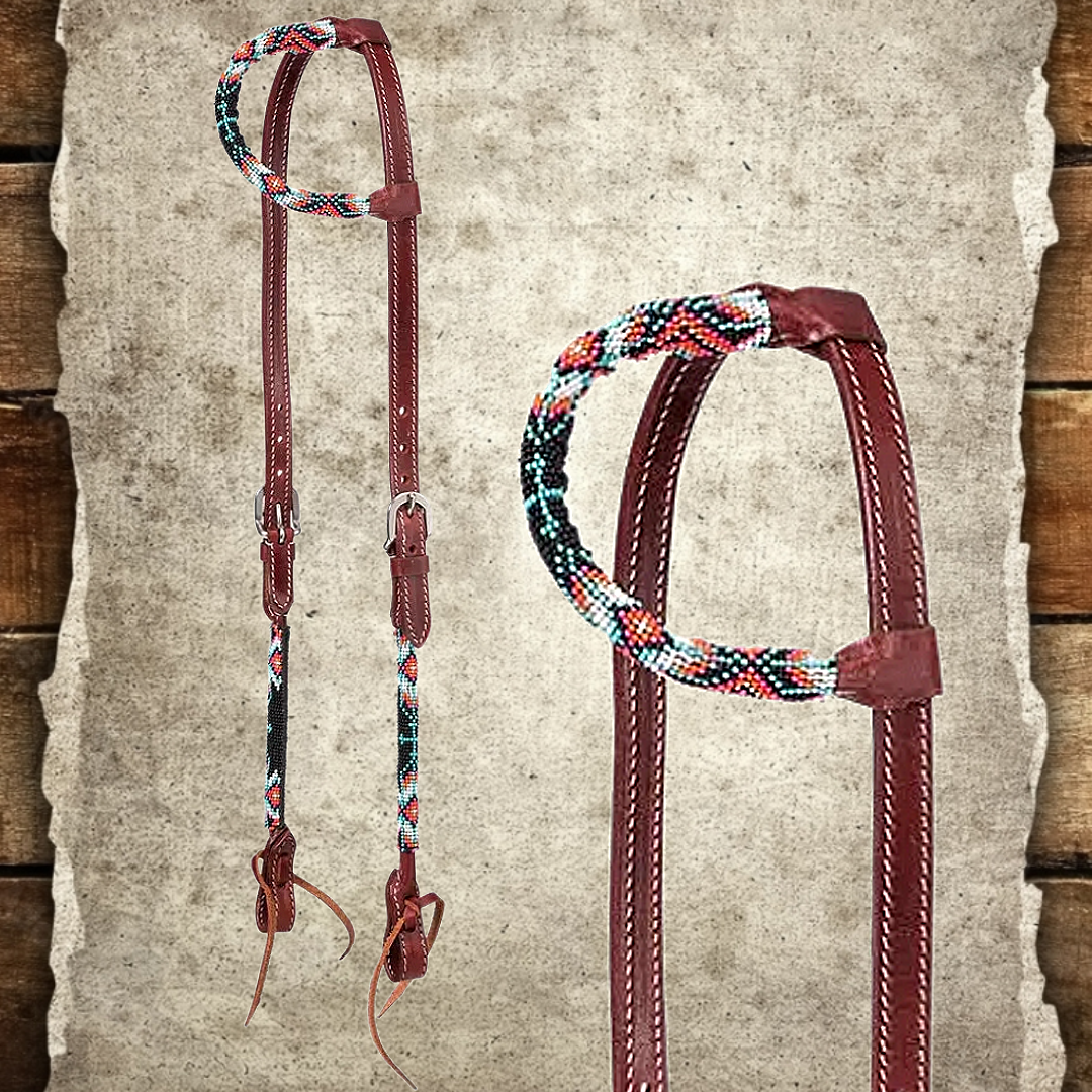 Leather Beaded Cross Slip Ear Headstall