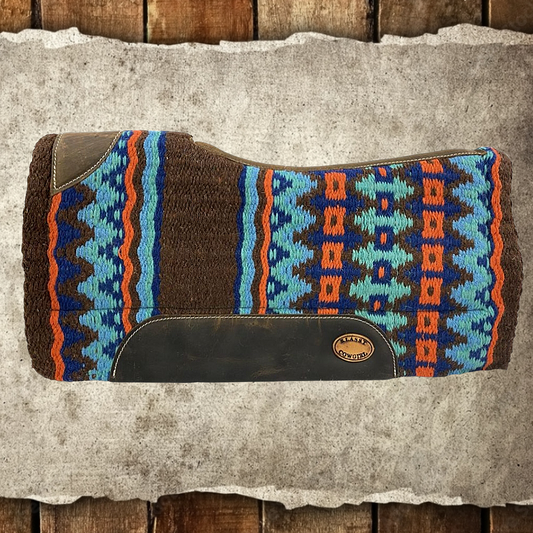Brown and Turquoise Felt Saddle Pad With Wool Top