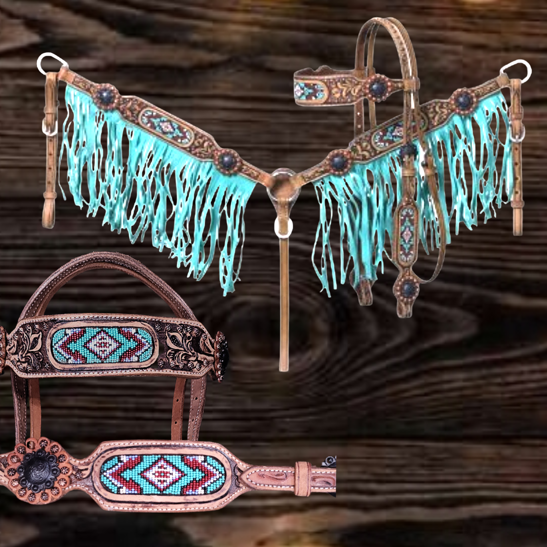 Isabella Beaded Browband Headstall & Fringed Breastcollar