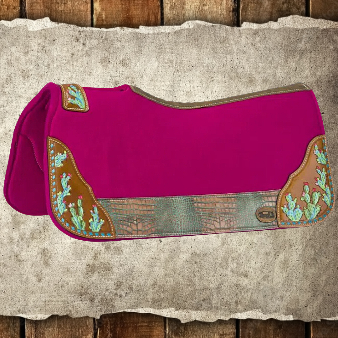 Pink Felt Saddle Pad with Cactus Detail