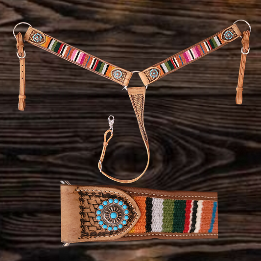 Serape Blanket Breast Collar with Basket Stamped