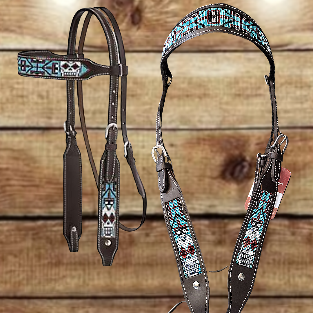 Tough-1 Beaded Sugar Skull Browband Headstall