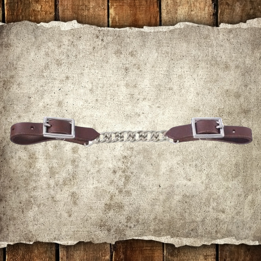 Tough1 Harness Leather Curb Strap with Flat Chain