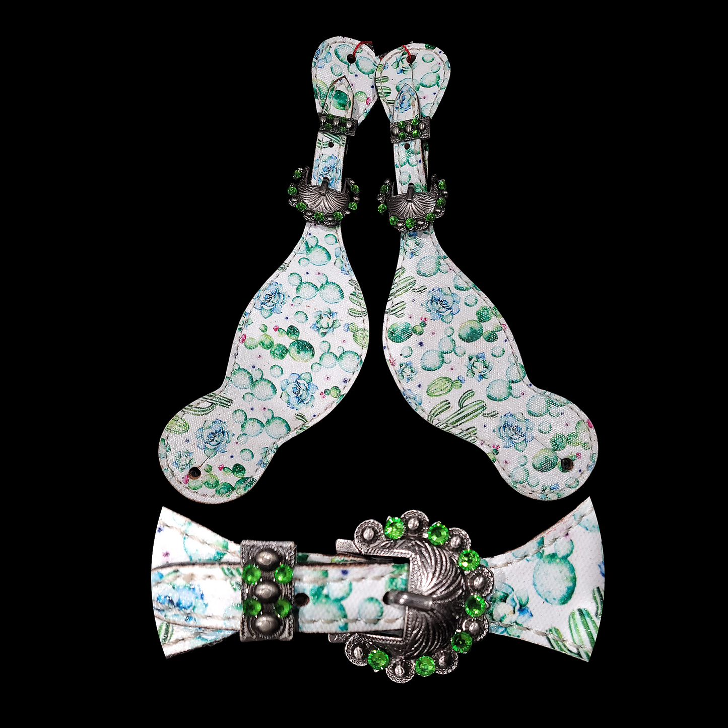 White Cactus Print Ladies Spur Strap